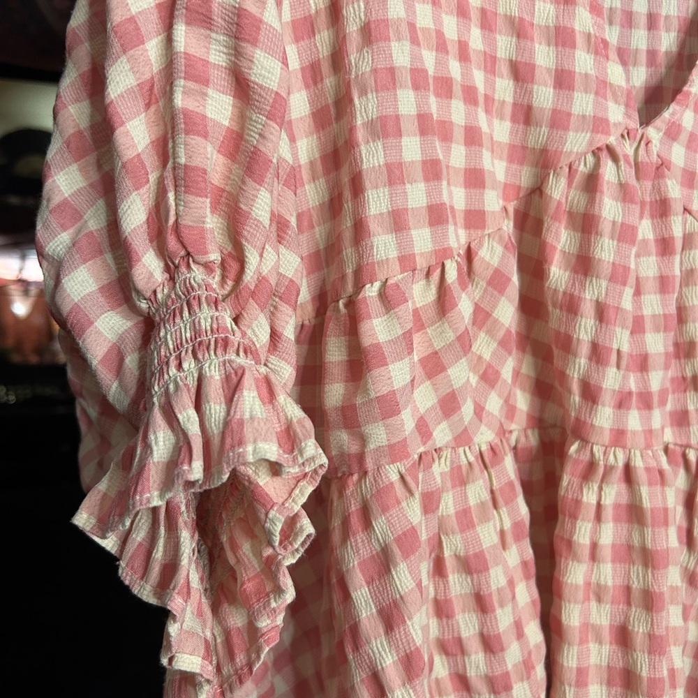 ASOS Pink Checkered Ruffle Blouse - Picture 8 of 10
